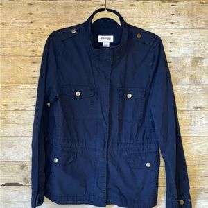 St Johns Bay Woman's Navy Beije Zip Front Lightweight Anorak Jacket Size Large